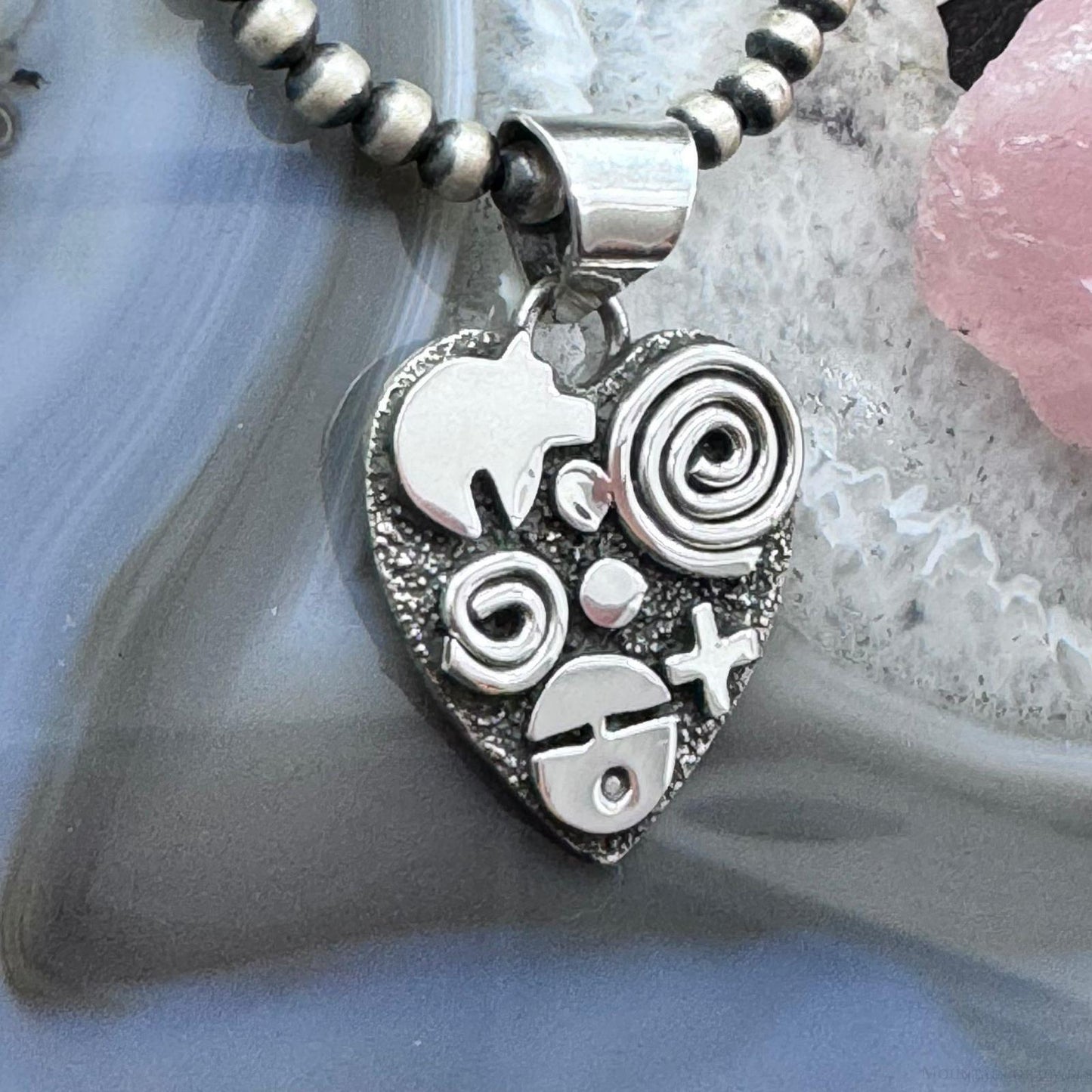 Alex Sanchez Native American Sterling Silver Petroglyph Heart Pendant For Women #1