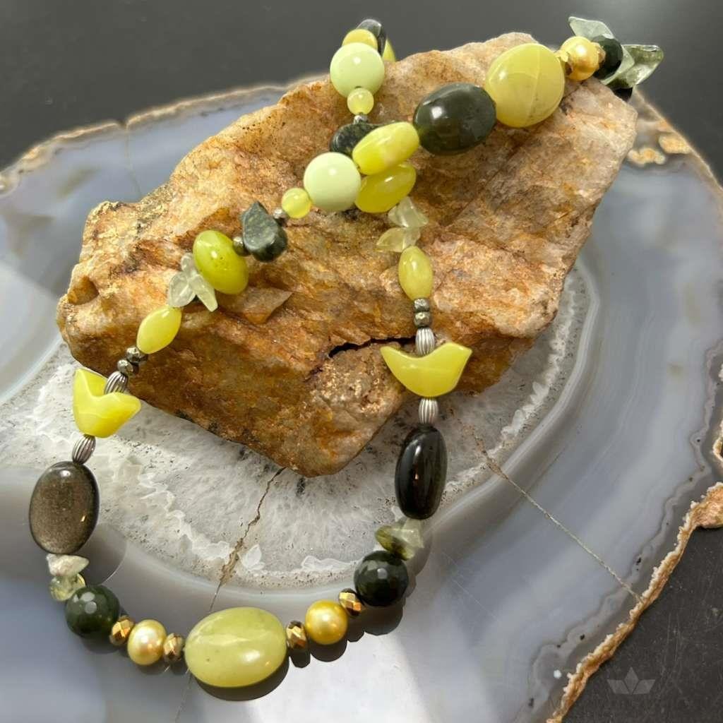 Carolyn Pollack Sterling Silver Serpentine & Prehnite Bead Necklace For Women