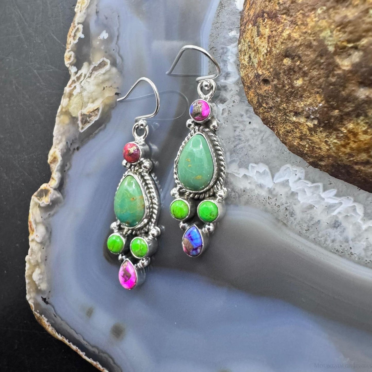 Sterling Silver Southwestern Style Multistone Cluster Dangle Earrings For Women #4