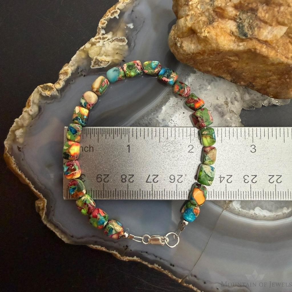 Sterling Silver 6mm Square Dahlia Composite Beads 7" Bracelet For Women