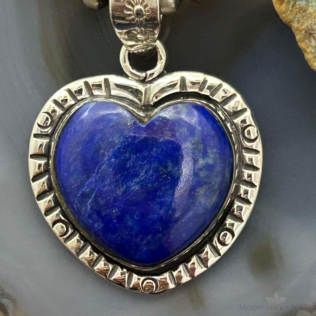 Sterling Silver Southwestern Style Lapis Heart Decorated Pendant For Women #2