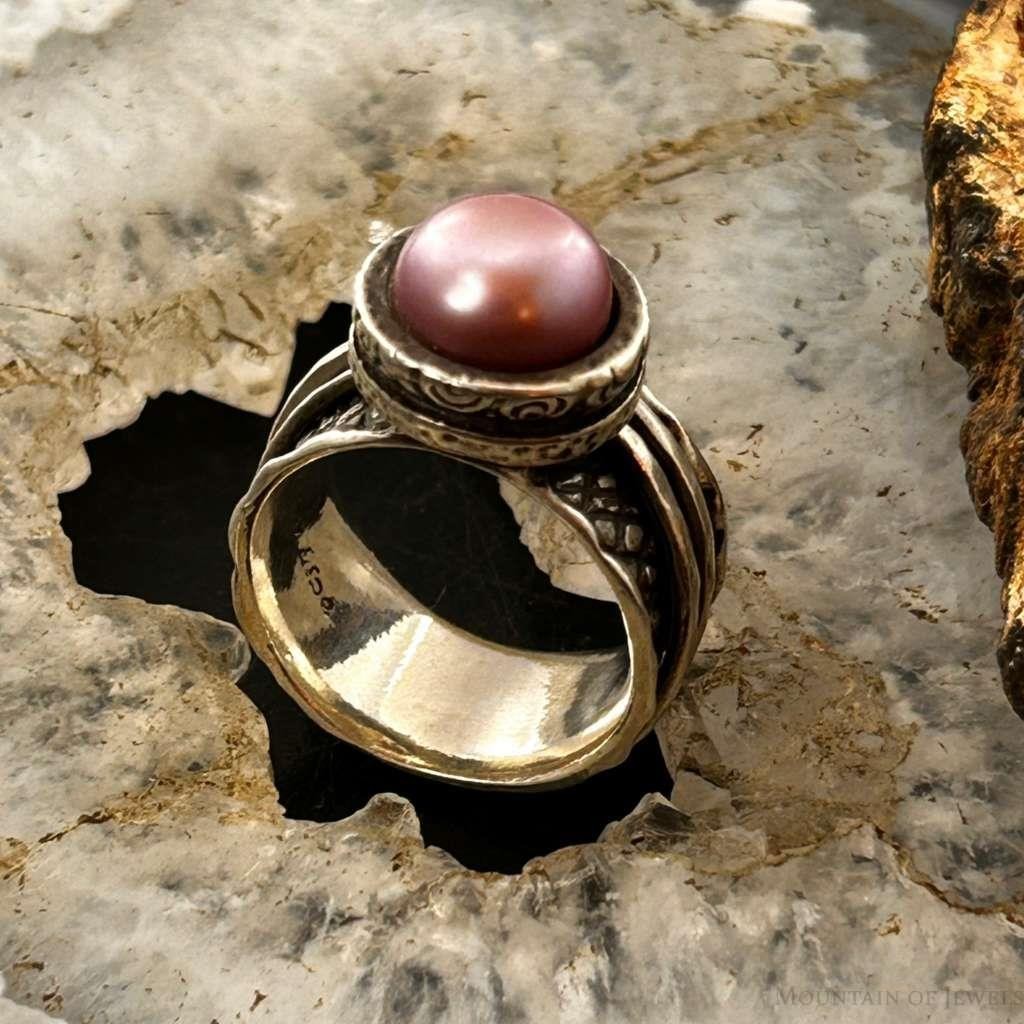 Shablool Israel Sterling Silver Pink Pearl Spinner Ring Size 7 For Women