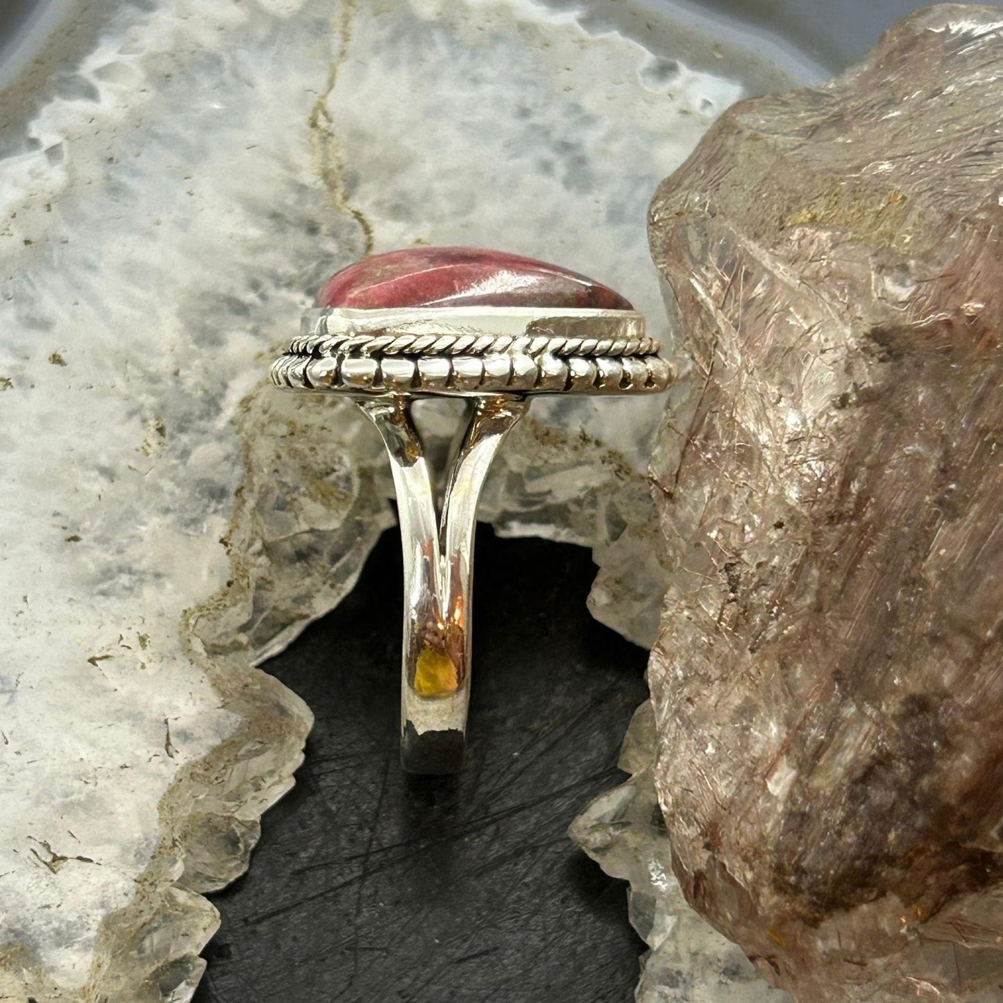 Sterling Silver Southwestern Style Triangle Thulite Split Shank Ring Size 9 For Women
