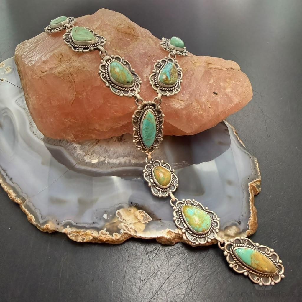 Sterling Silver Southwestern Style Royston Turquoise Lariat 29" Necklace For Women