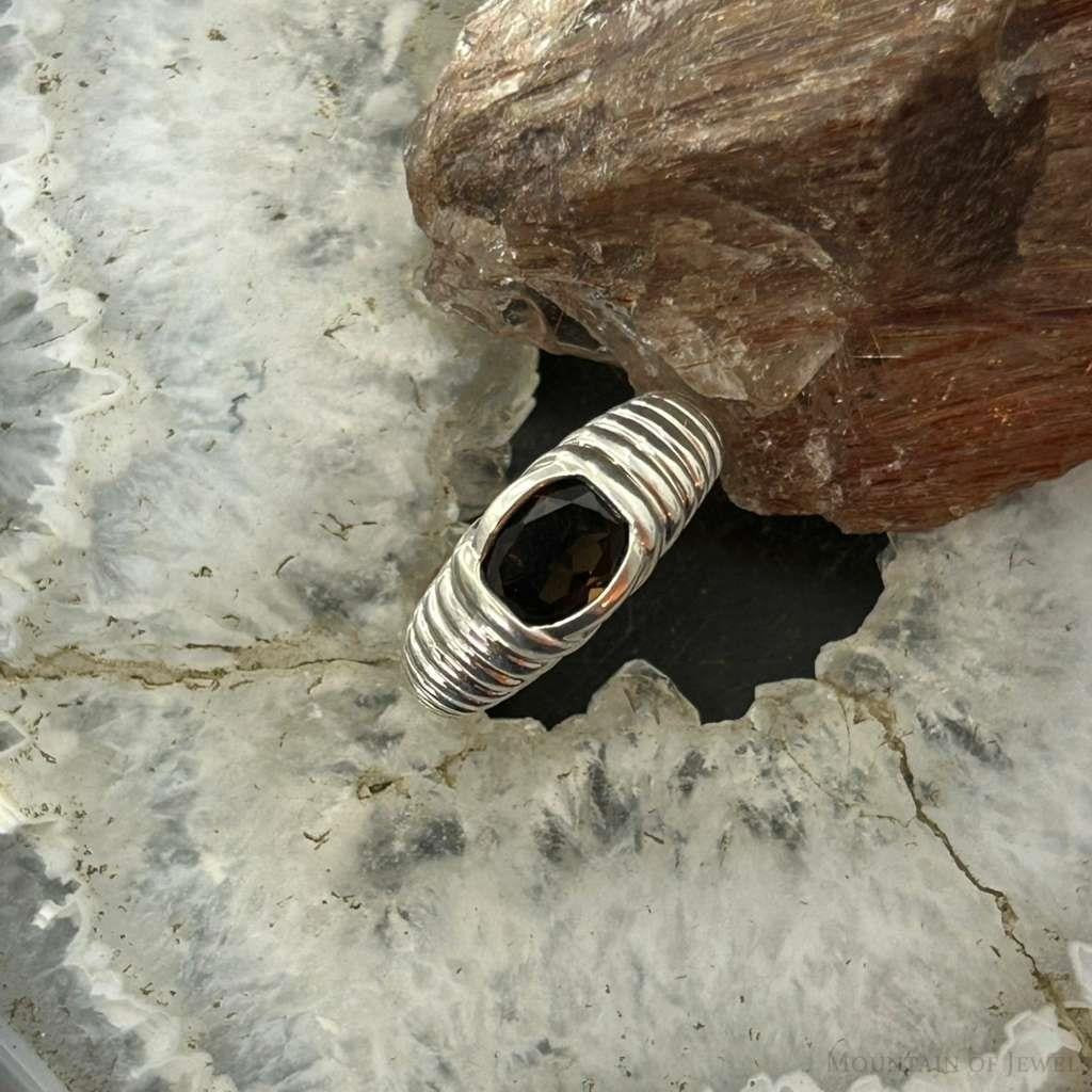 Carolyn Pollack Sterling Silver Faceted Smokey Quartz Decorated Ring Size 6.25 For Women