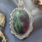 Sterling Silver Southwestern Style Oval Ruby Zoisite Decorated Pendant For Women