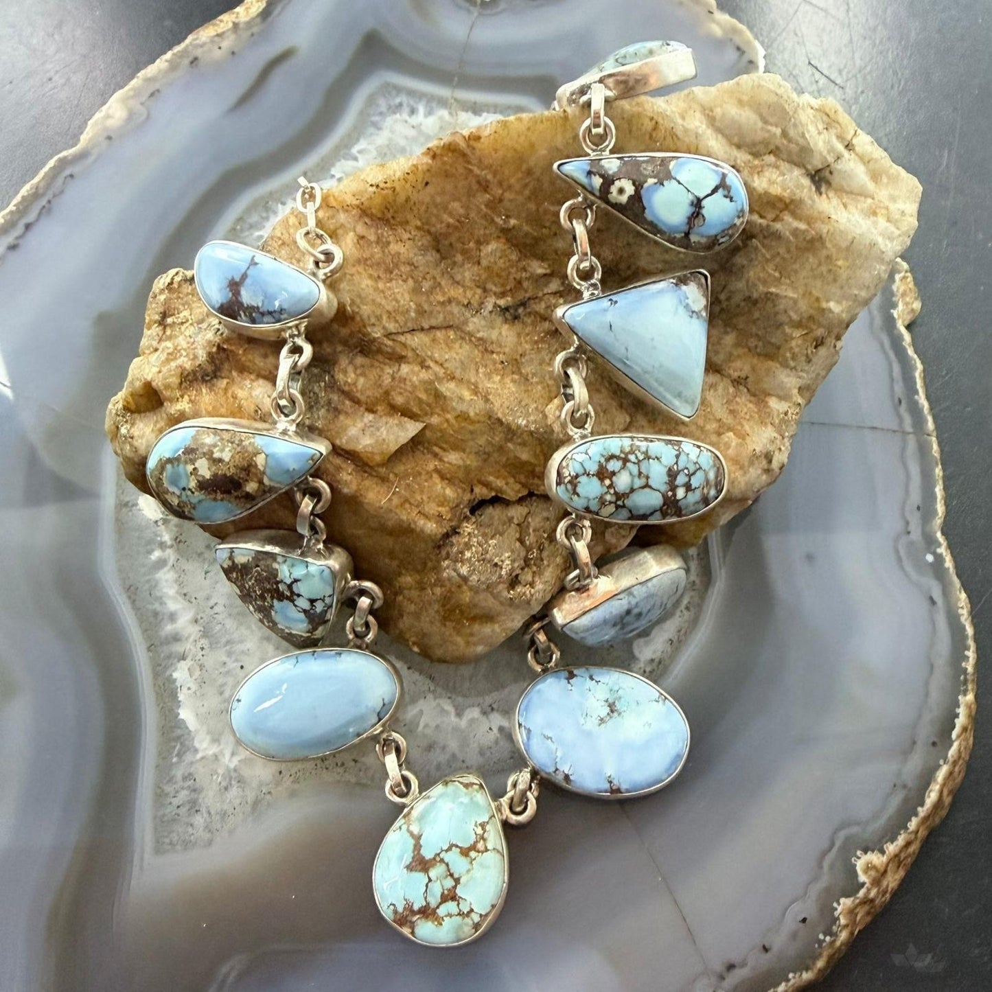 Sterling Silver Southwestern Style Multi Shape Golden Hill Turquoise Necklace For Women