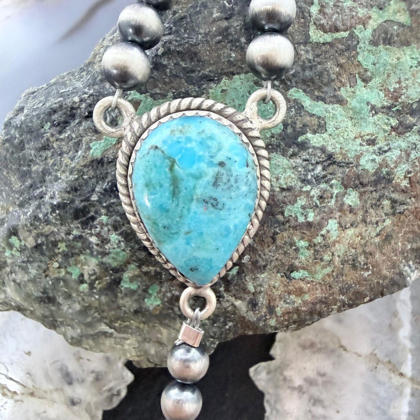 Sterling Silver Southwestern Style Turquoise 20"-22" Navajo Pearl Lariat Necklace For Women