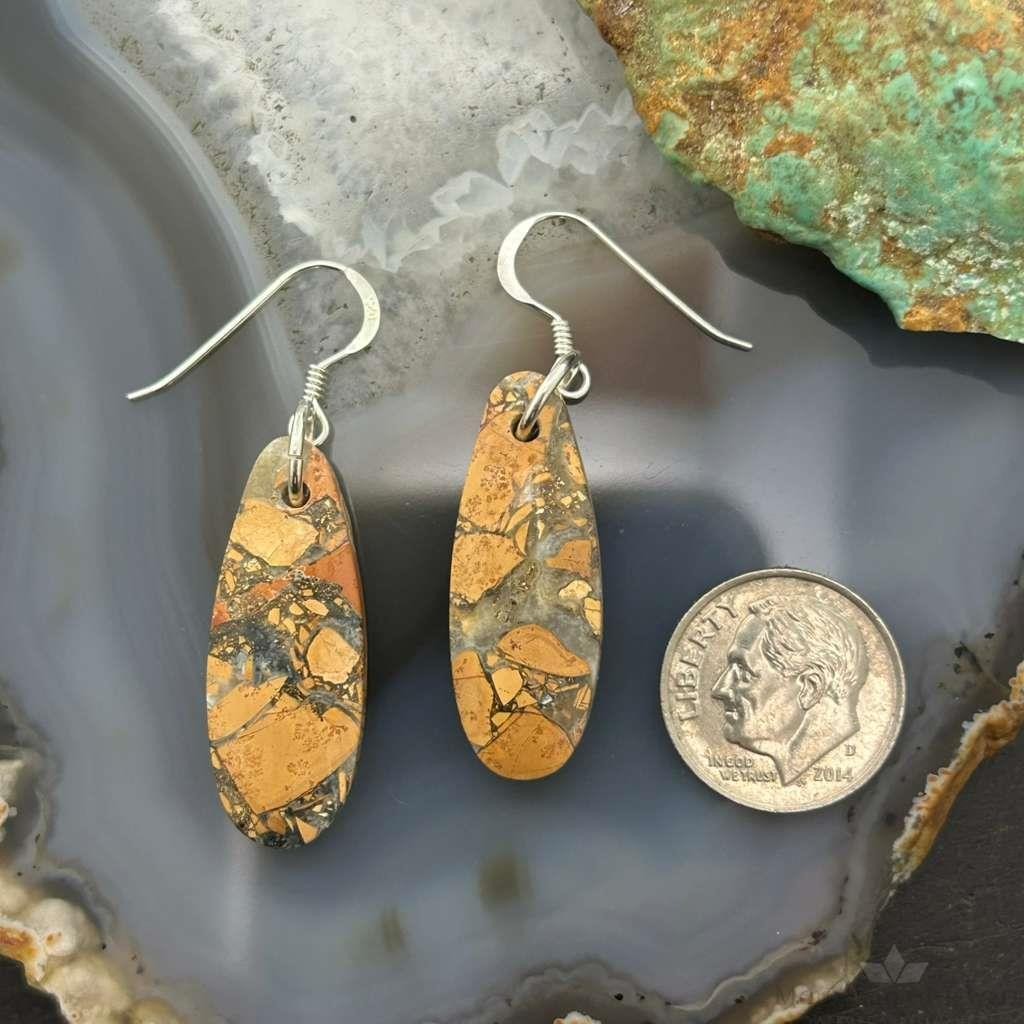 Sterling Silver Teardrop Maligano Jasper Slab Dangle Earrings For Women #510