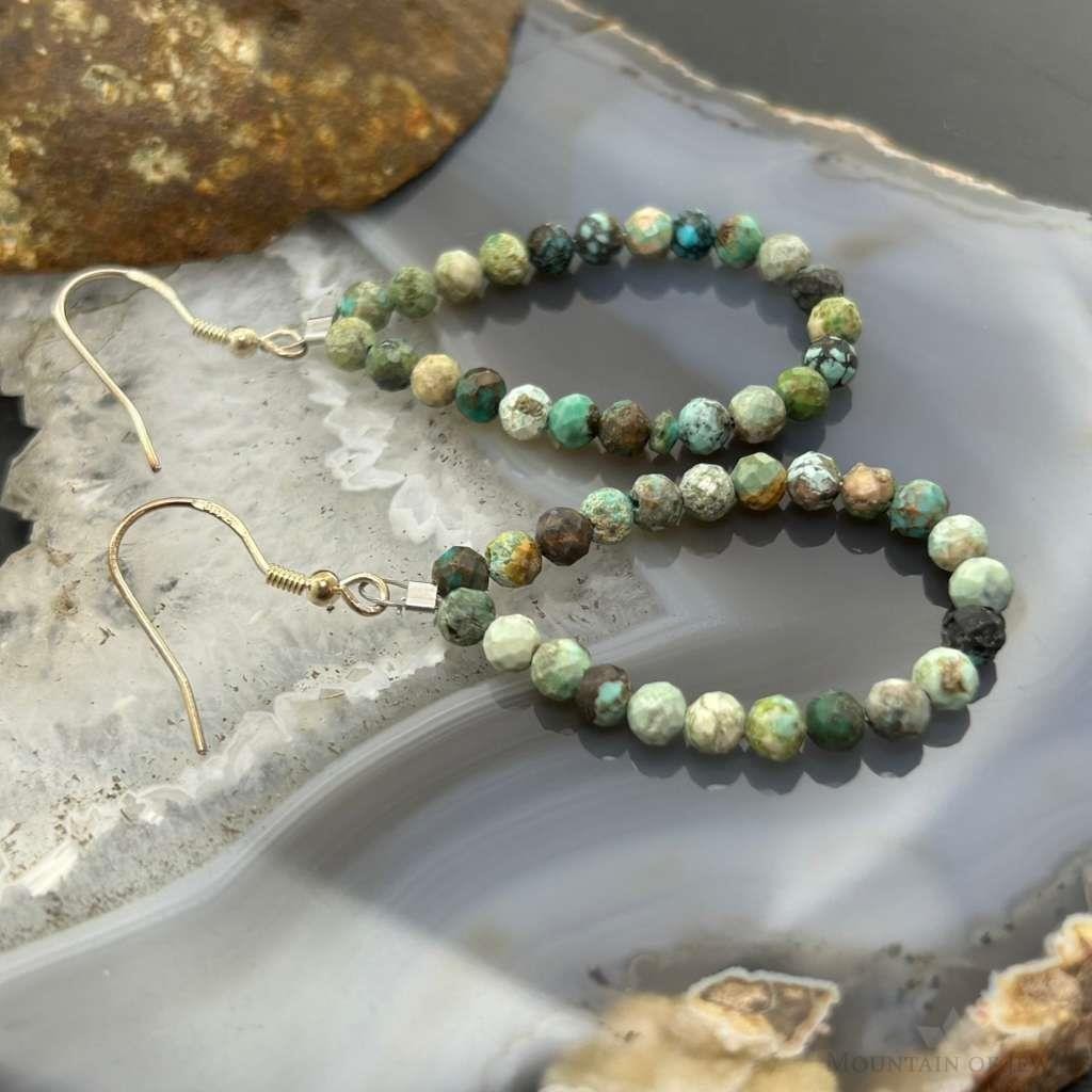 Sterling Silver Faceted Hubei Turquoise Hoop Dangle Earrings For Women