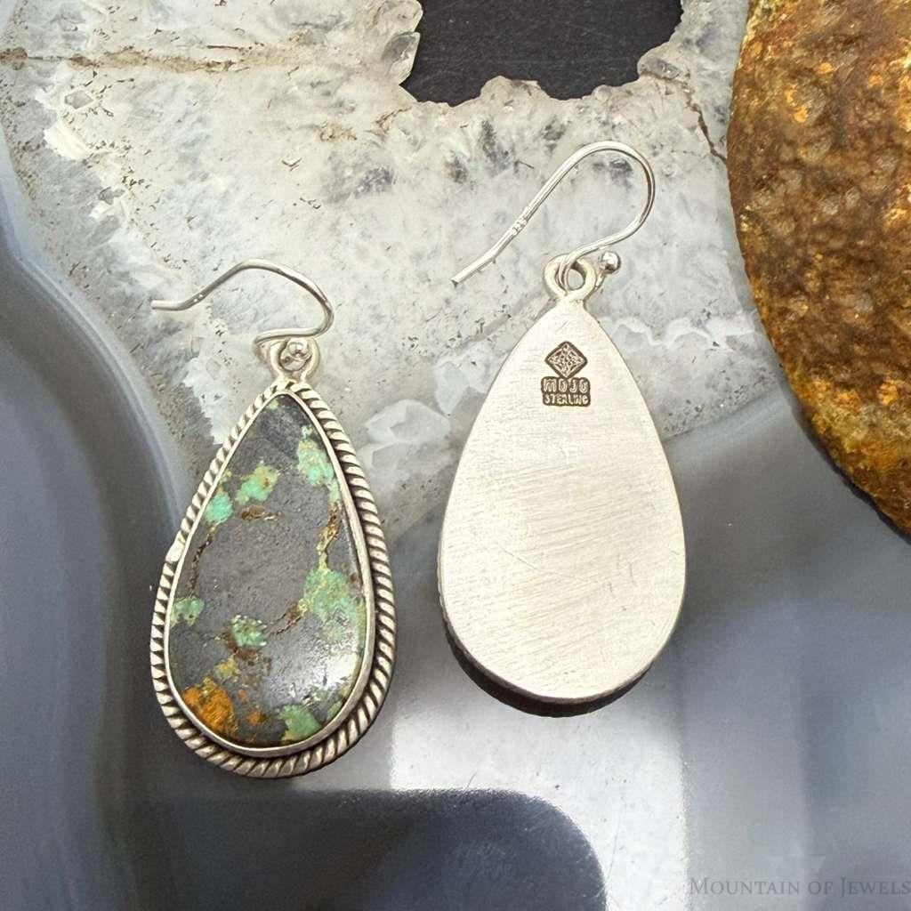 Sterling Silver Southwestern Style Teardrop Turquoise Dangle Earrings For Women