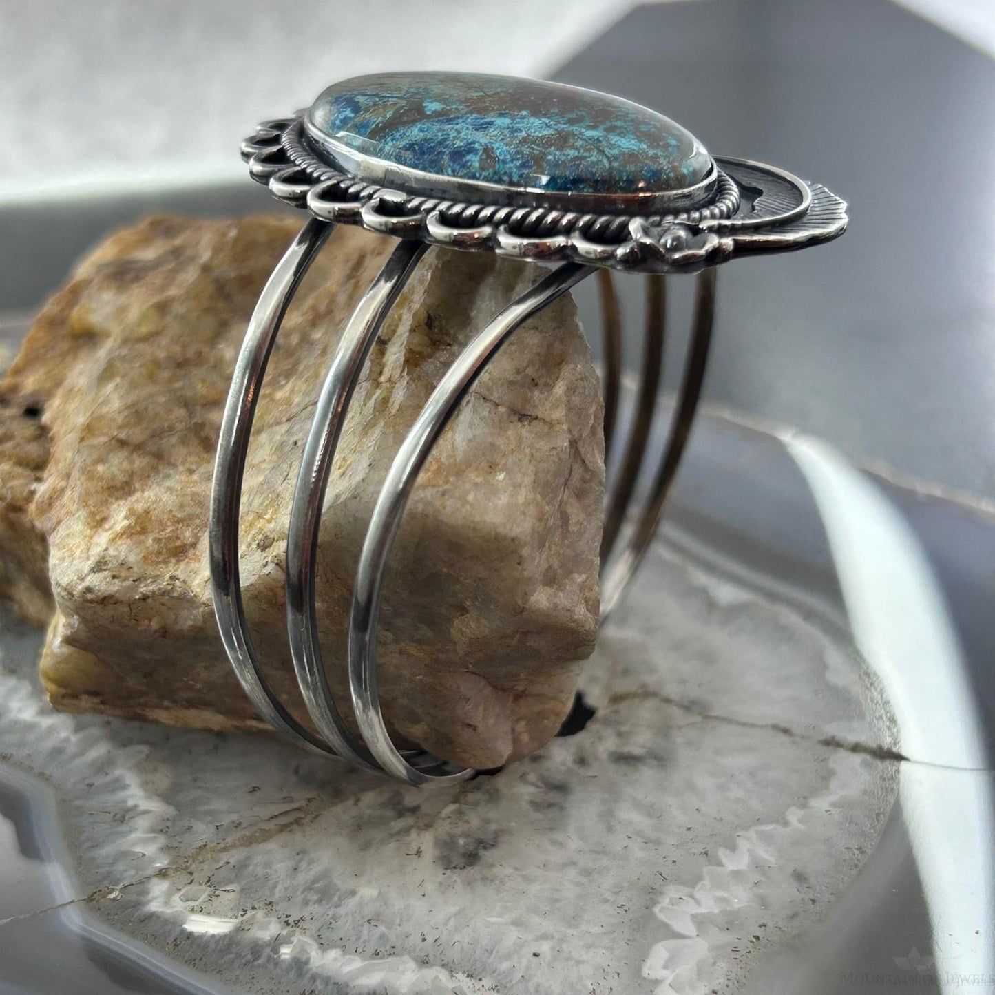 Sterling Silver Southwestern Style Large Oval Shattuckite Bracelet For Women