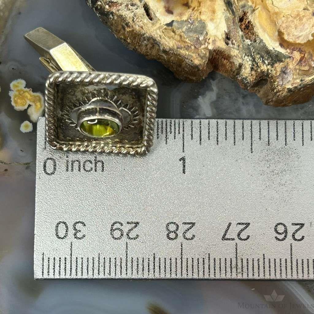 Anthony Kee Native American Sterling Silver Square Cufflinks w/Peridot For Men