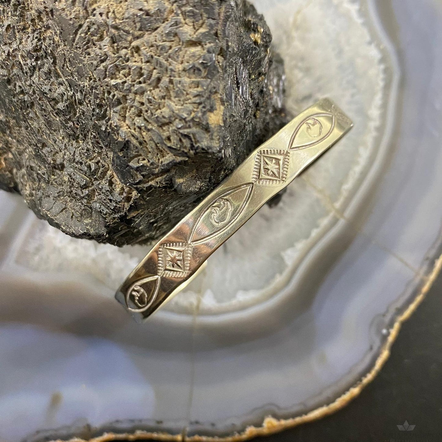 Signed Native American Sterling Silver Stamped Stackable Bracelet For Women #2