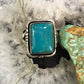Native American Sterling Silver Rectangle Turquoise Mini Bar Ring Size 6.25 For Women