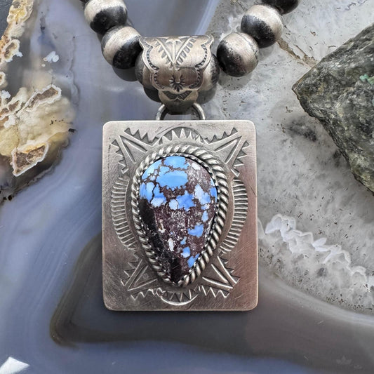 Native American Sterling Silver Teardrop Golden Hill Turquoise Decorated Pendant #1