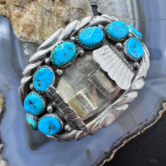 Ben Touchine Vintage Sterling Silver 15 Natural Kingman Turquoise Unisex Watch Cuff