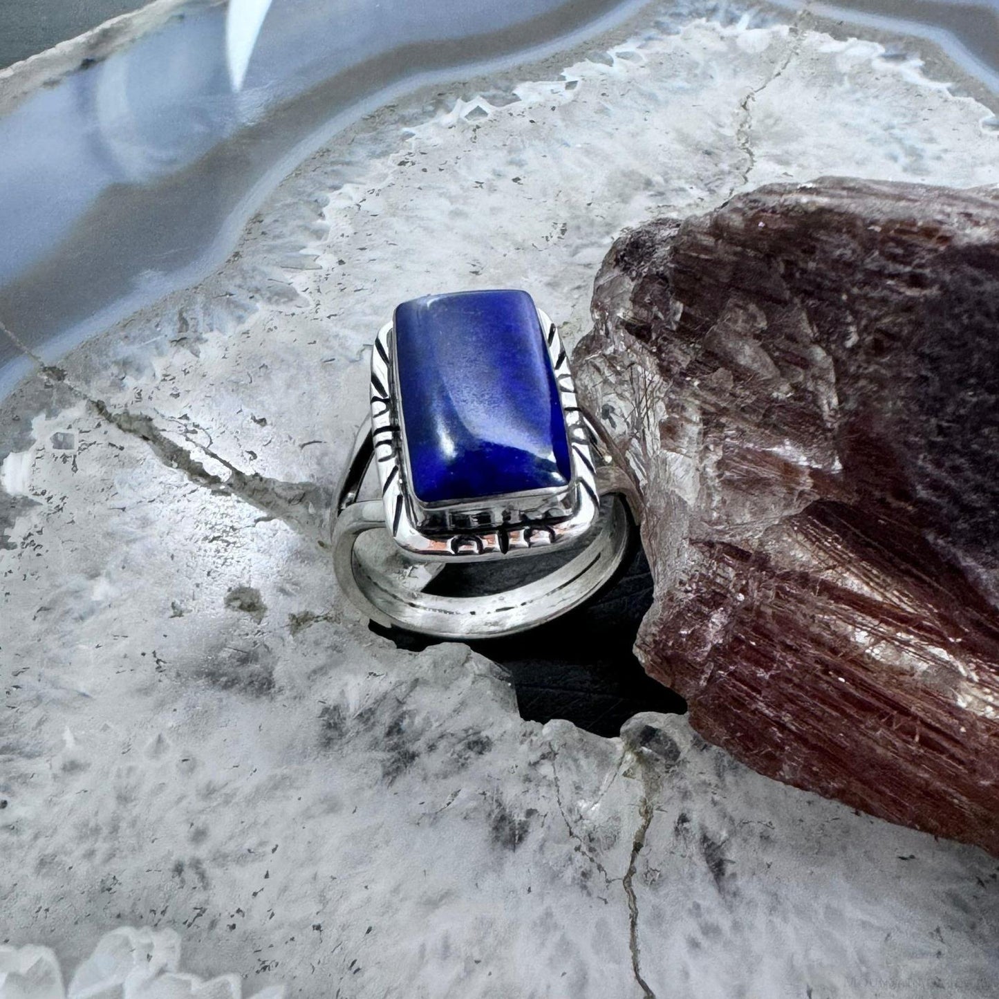 Native American Sterling Silver Charoite Bar Ring Size 6.25 For Women