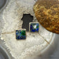 Vintage Sterling Silver Square Azurite Malachite Stud Earrings For Women