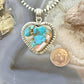 Sterling Silver Southwestern Style Mohave Turquoise Dahlia Heart Pendant For Women