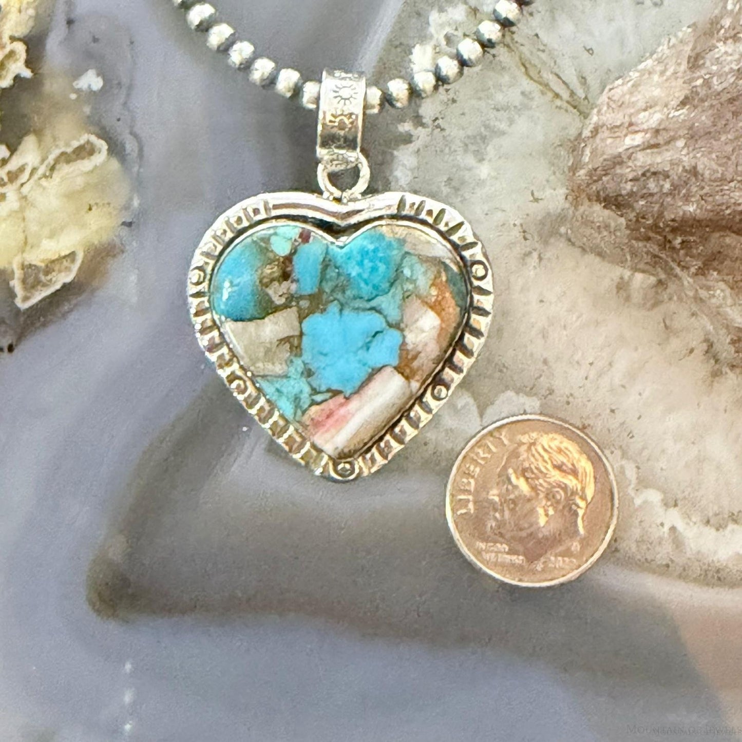 Sterling Silver Southwestern Style Mohave Turquoise Dahlia Heart Pendant For Women