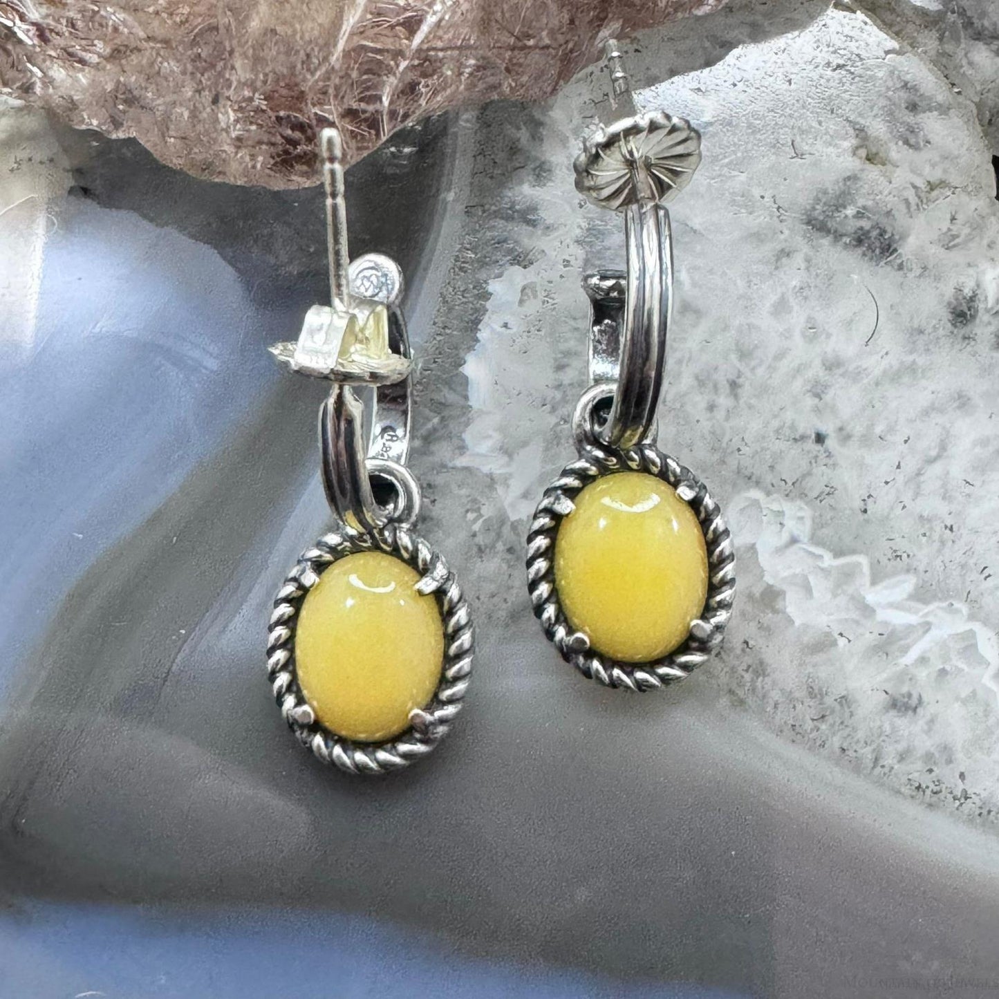 Carolyn Pollack Sterling Silver Oval Yellow Jasper Dangle Earrings For Women