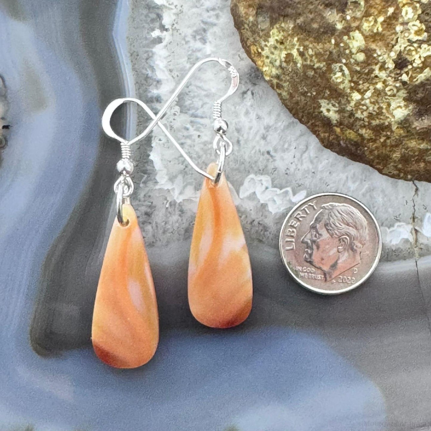 Sterling Silver Elongated Teardrop Carnelian Slab Dangle Earrings For Women #218