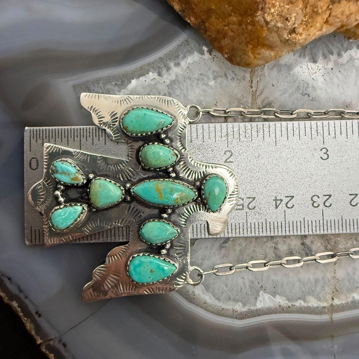 Sterling Silver Southwestern Style Kingman Turquoise Thunderbird Pendant Necklace For Women #3