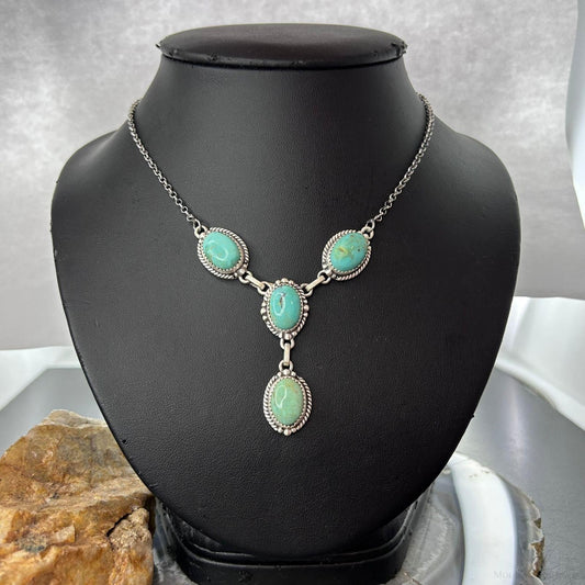 Sterling Silver Southwestern Style 4 Oval Turquoise Lariat Necklace For Women