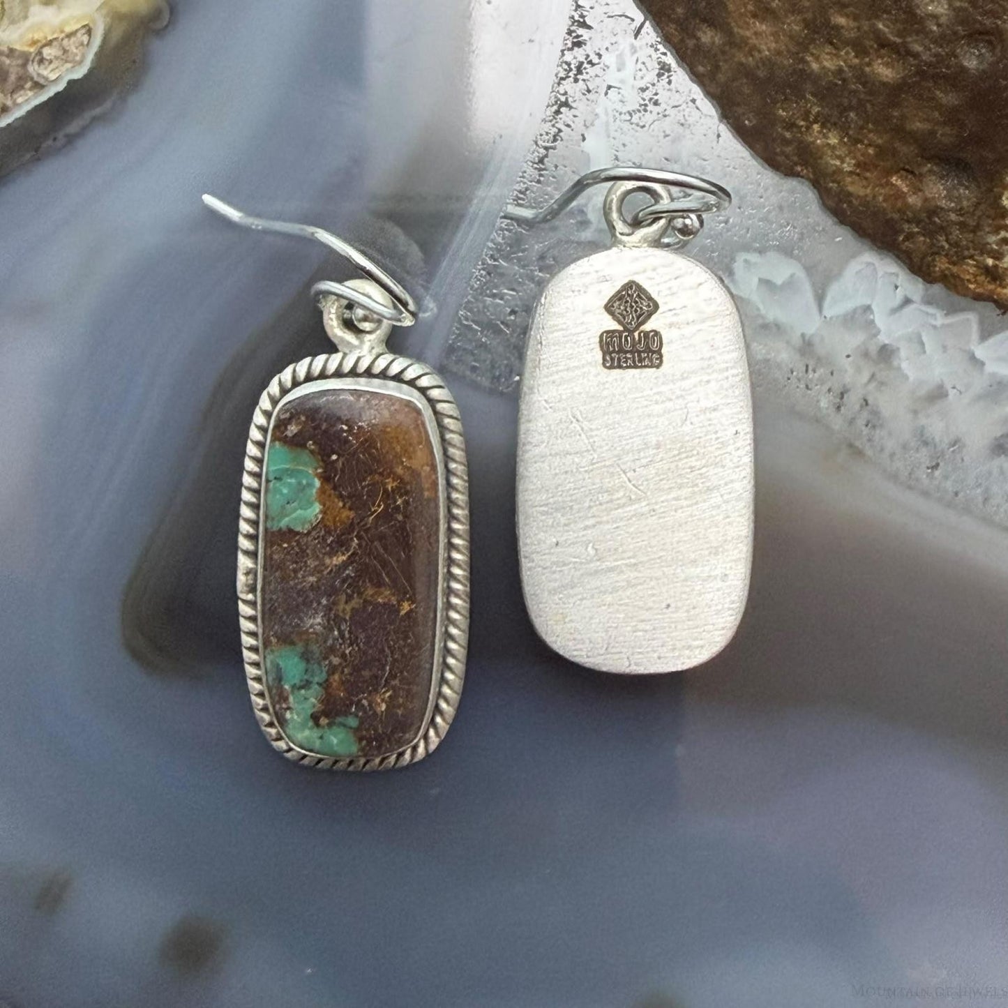 Sterling Silver Southwestern Style Rectangle Royston Turquoise Dangle Earrings For Women