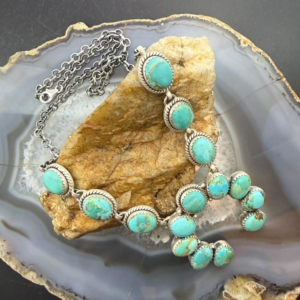 Sterling Silver Southwestern Style Mohave Turquoise Naja Necklace For Women