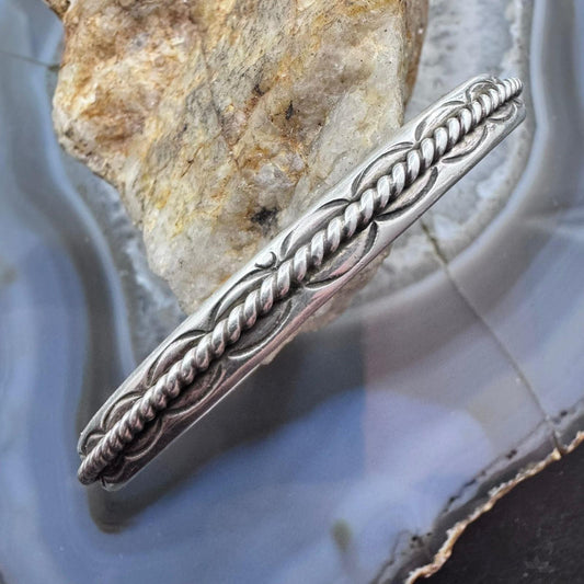 Vintage Native American Sterling Silver Twisted Rope Slim Bracelet For Women