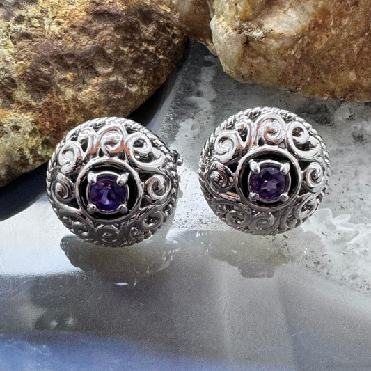 Carolyn Pollack Sterling Silver Round Amethyst Omega Back Stud Earrings For Women