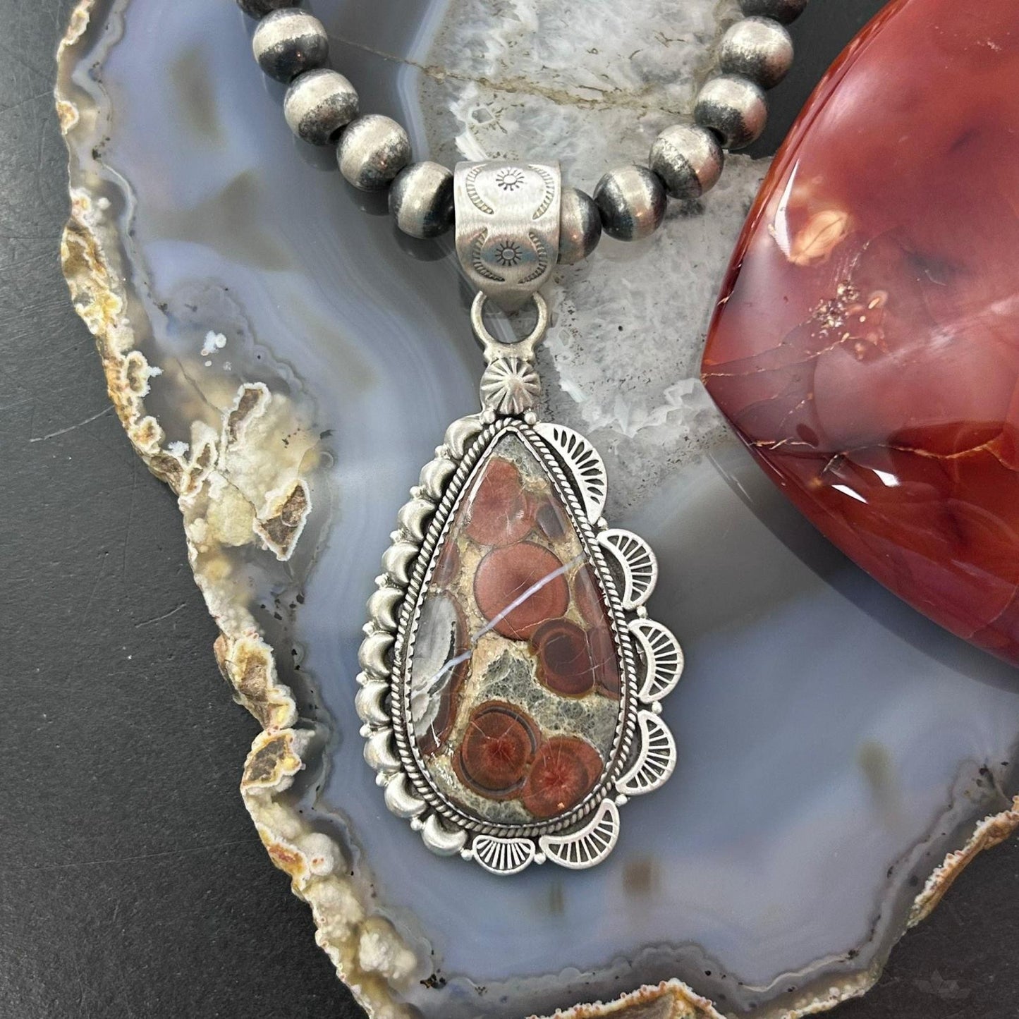 Sterling Silver Southwestern Style Teardrop Peanut Obsidian Pendant For Women