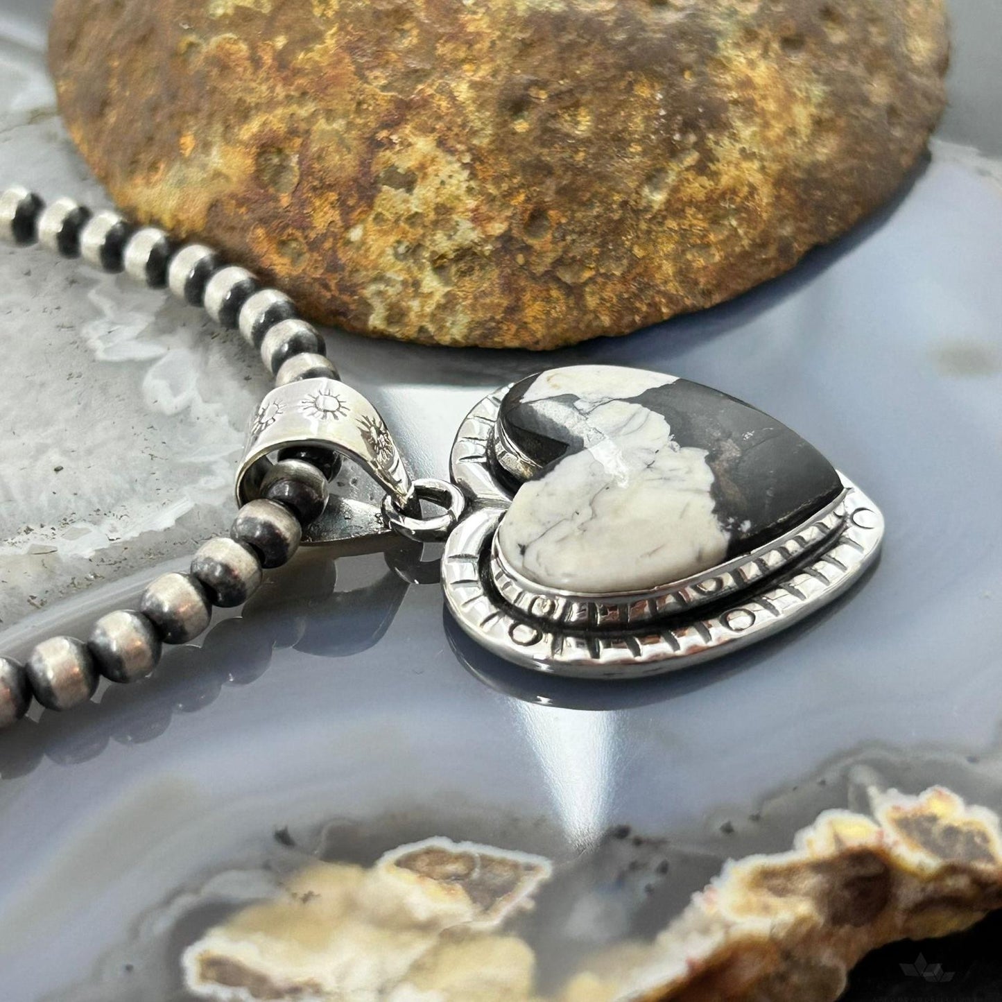 Sterling Silver Southwestern Style White Buffalo Decorated Heart Pendant For Women #4