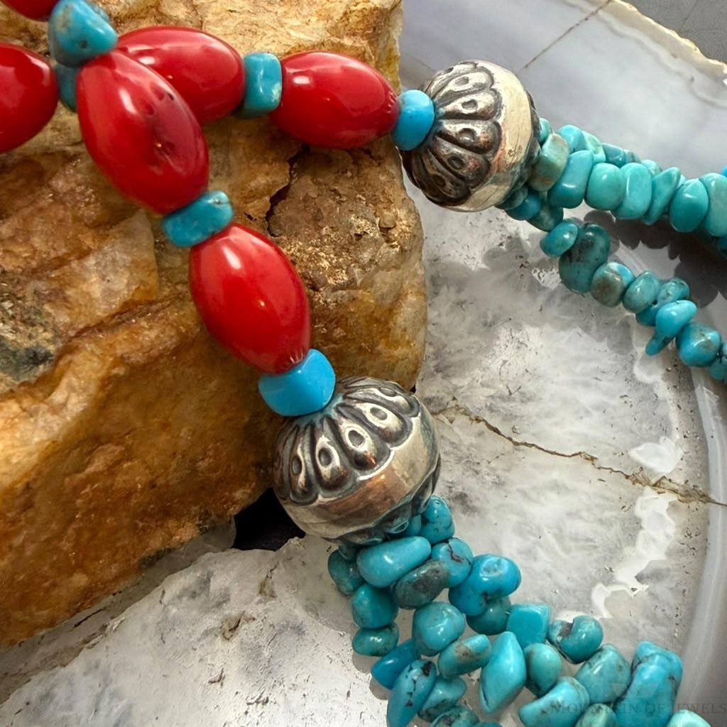 Carolyn Pollack Sterling Silver Turquoise & Red Jasper Beads 24" Necklace For Women