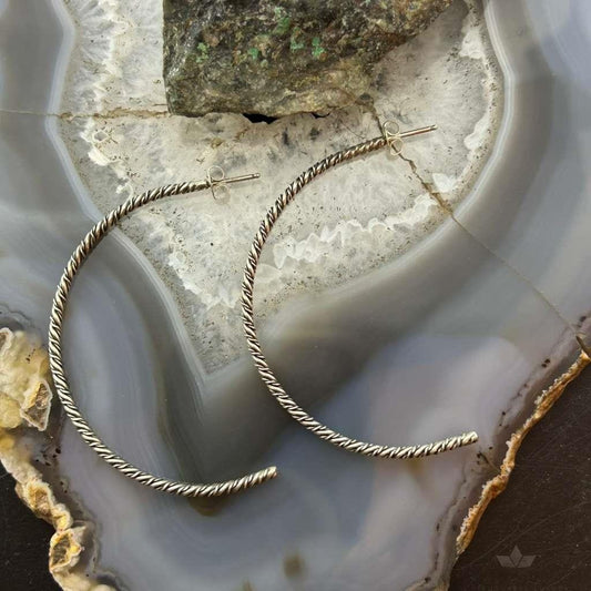 Sterling Silver Twisted Rope Half Moon Hoop Earrings For Women