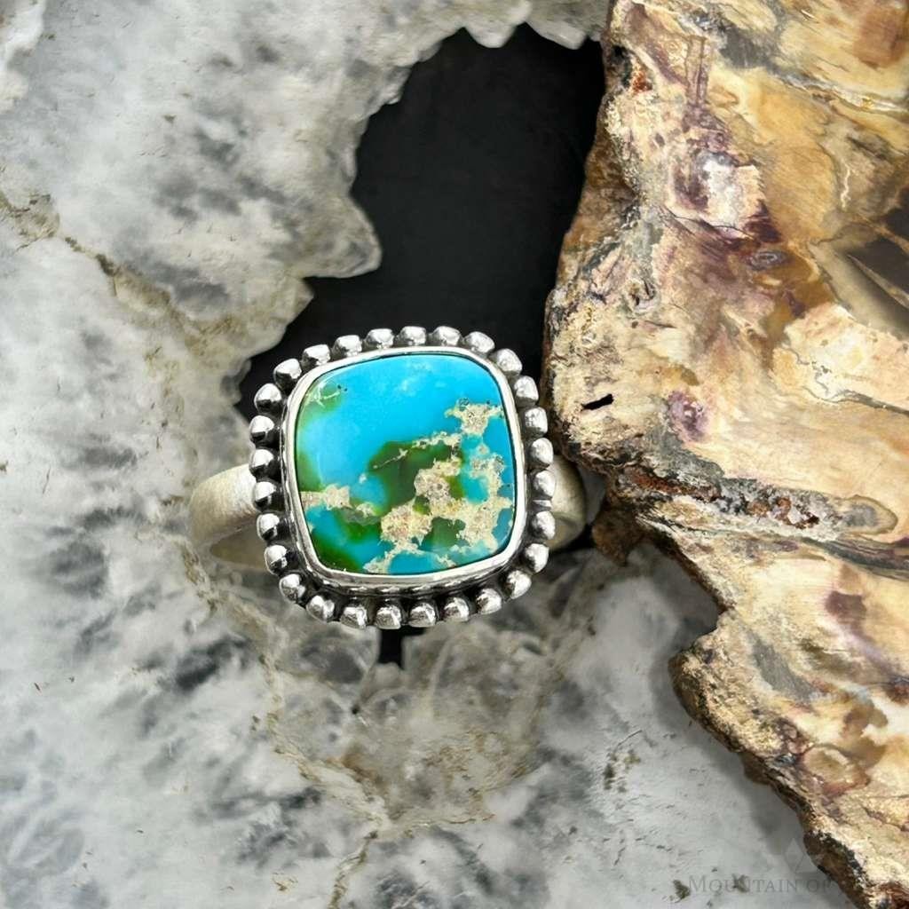 Sterling Silver Southwestern Style Sonora Gold Turquoise Adjustable Bar Ring For Women #8