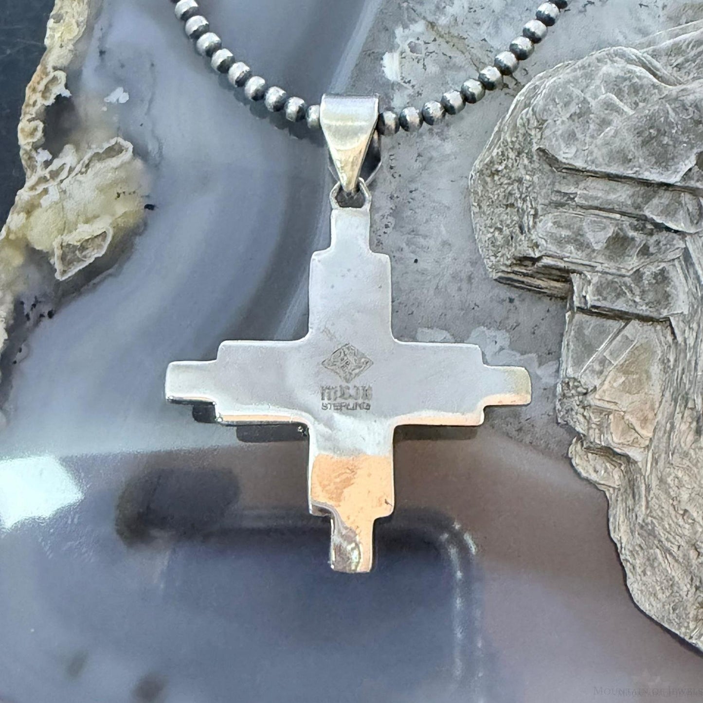 Sterling Silver Southwestern Style Oval White Buffalo Unisex Zia Pendant