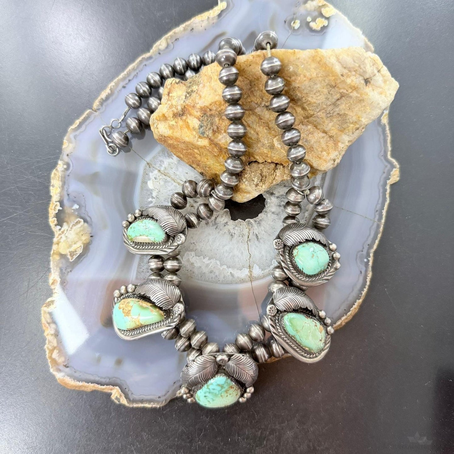 Signed Vintage Native American Sterling Silver Royston Turquoise Necklace For Women