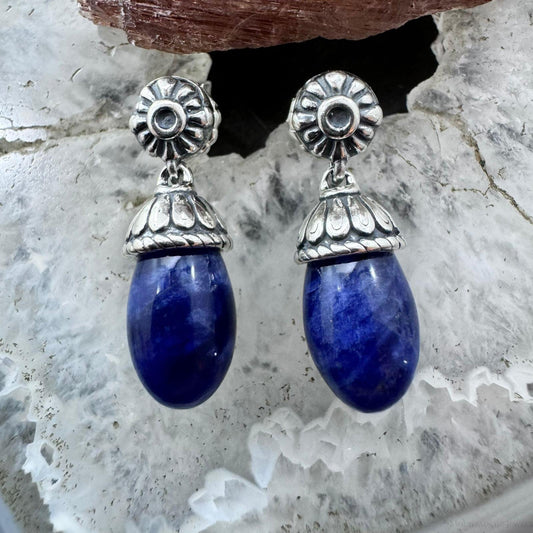 Carolyn Pollack Sterling Silver Oval Sodalite Post Dangle Earrings For Women