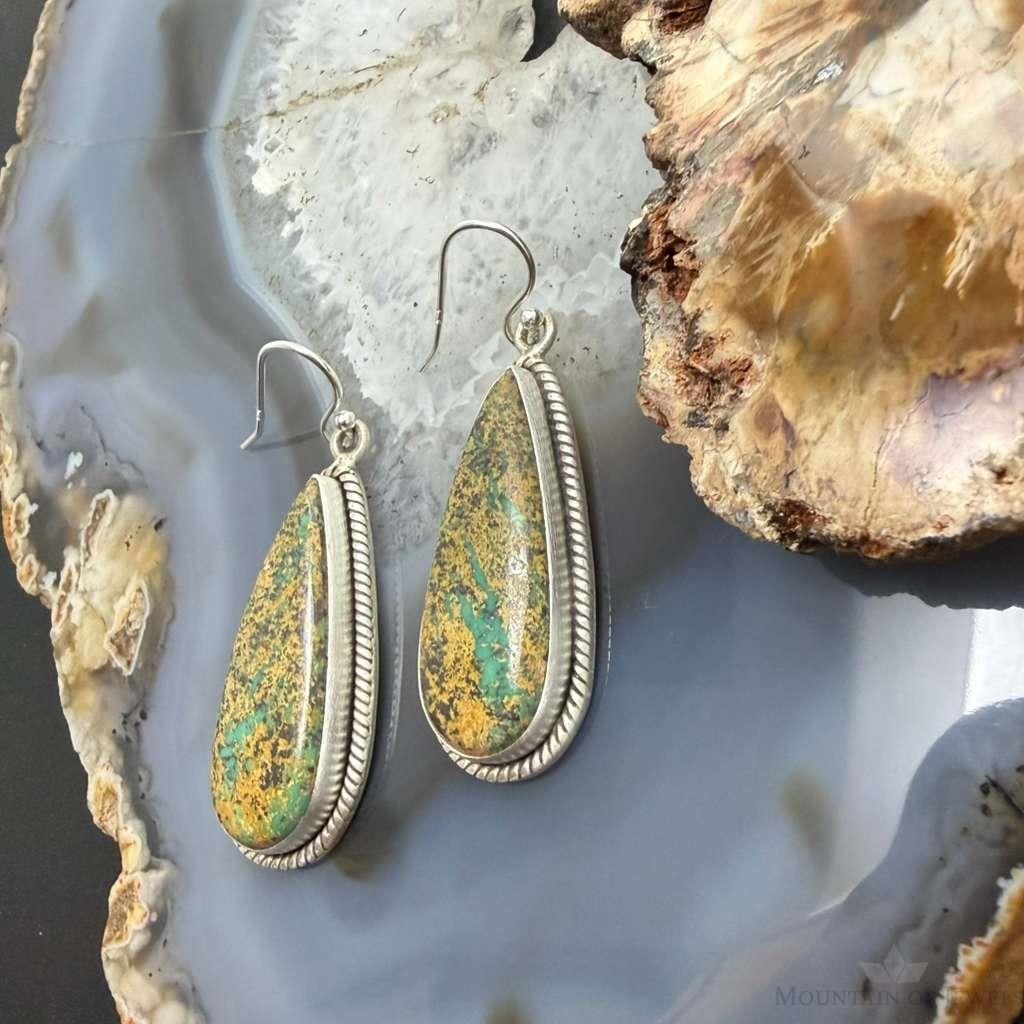 Sterling Silver Southwestern Style Teardrop Turquoise Dangle Earrings For Women