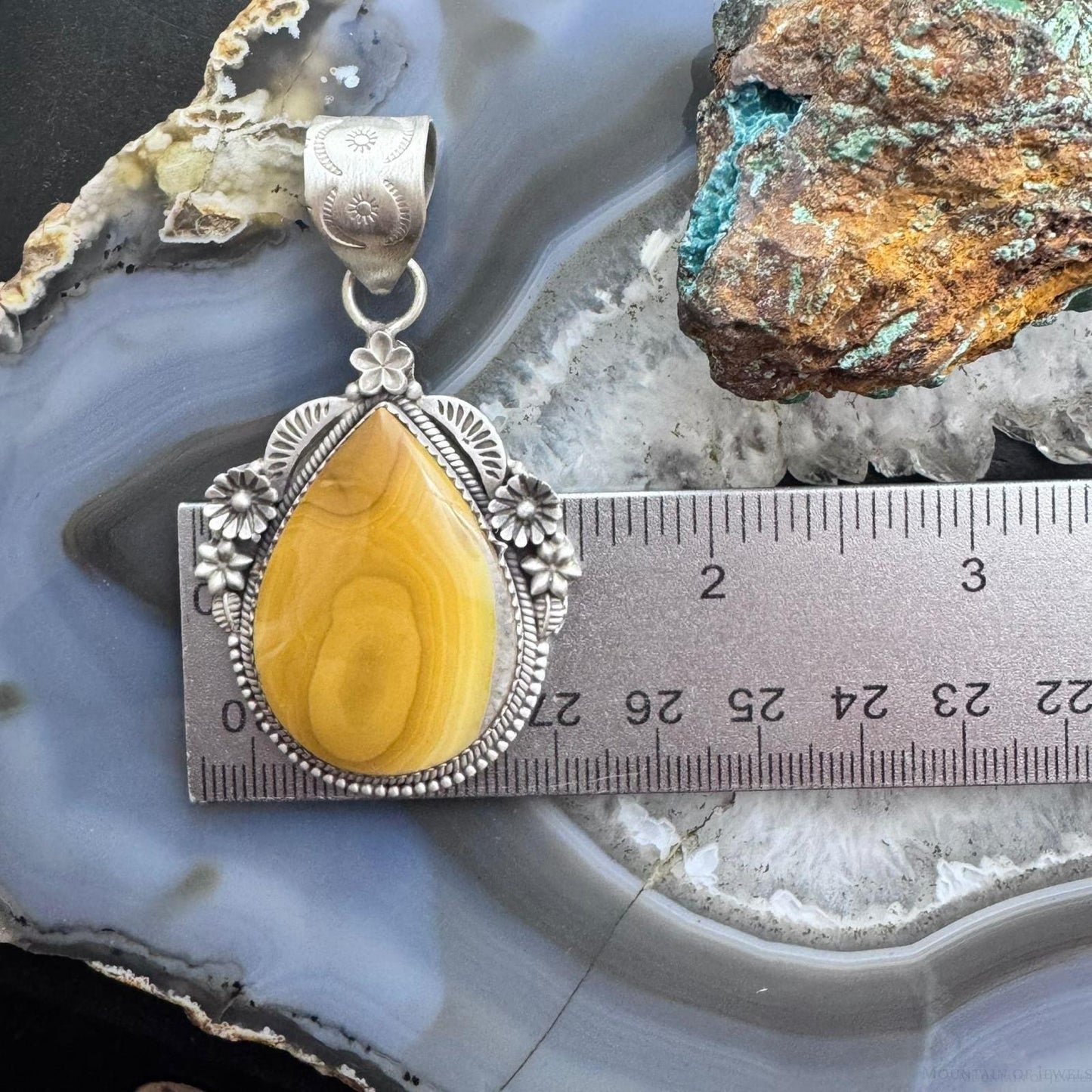Sterling Silver Southwestern Style Teardrop Banded Agate Decorated Pendant For Women
