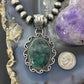 Sterling Silver Southwestern Style Oval Dark Emerald Decorated Pendant For Women