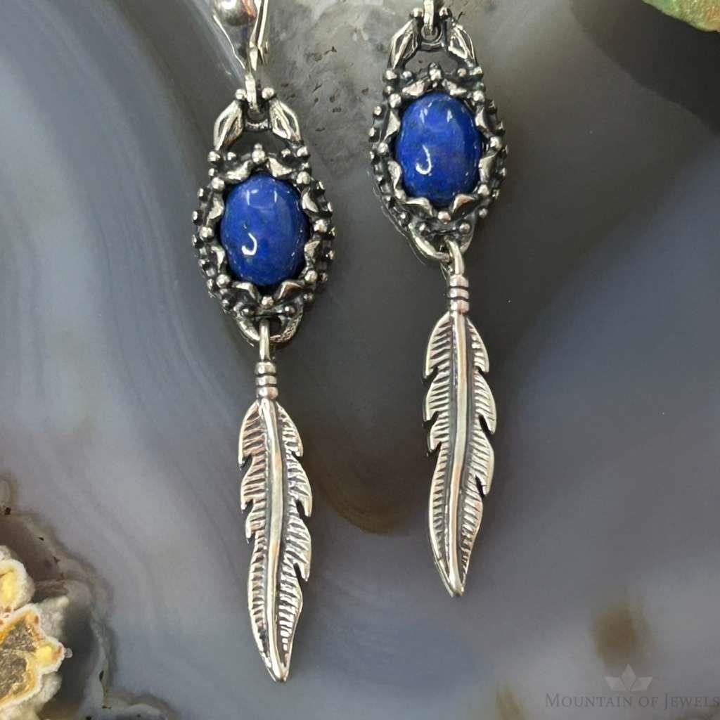 Carolyn Pollack Sterling Silver Lapis with Feather Dangle Earrings For Women