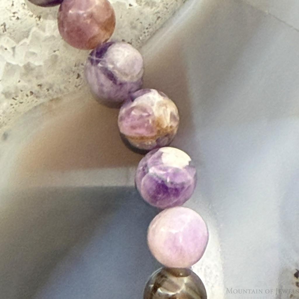 Sterling Silver 8mm Round Amethyst Beads 7" Bracelet For Women