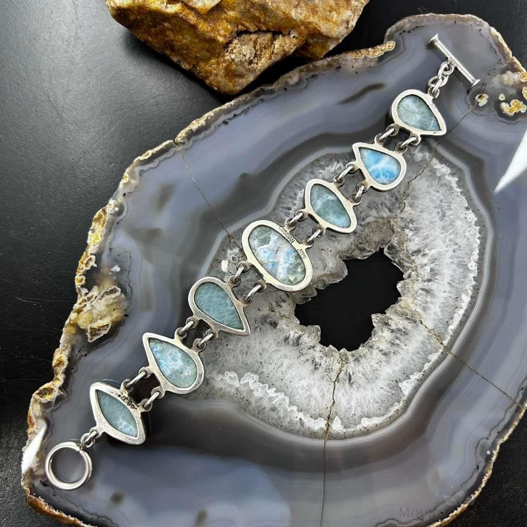 Sterling Silver Multi Shape Larimar Toggle Clasp Fashion Link Bracelet For Women