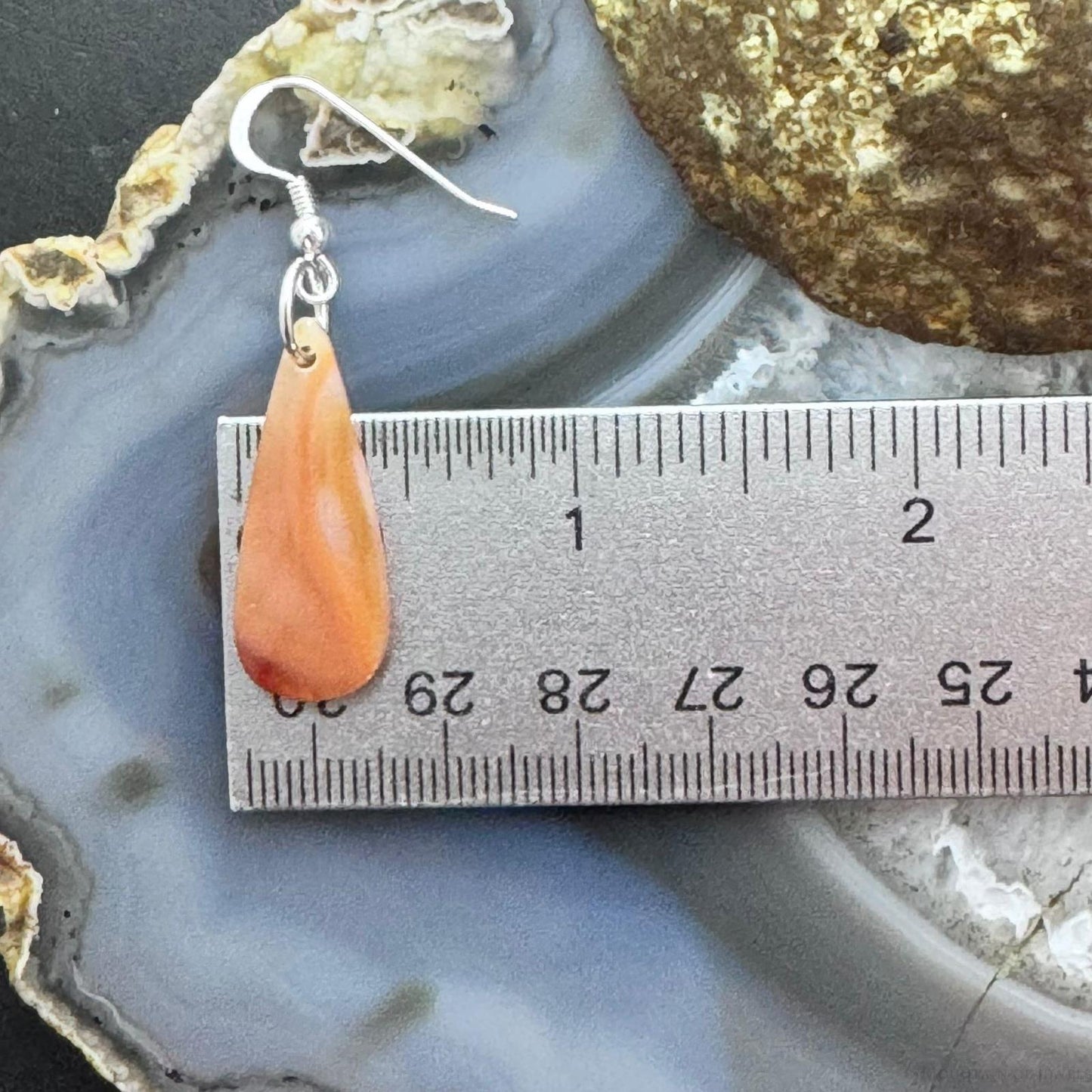 Sterling Silver Elongated Teardrop Carnelian Slab Dangle Earrings For Women #218