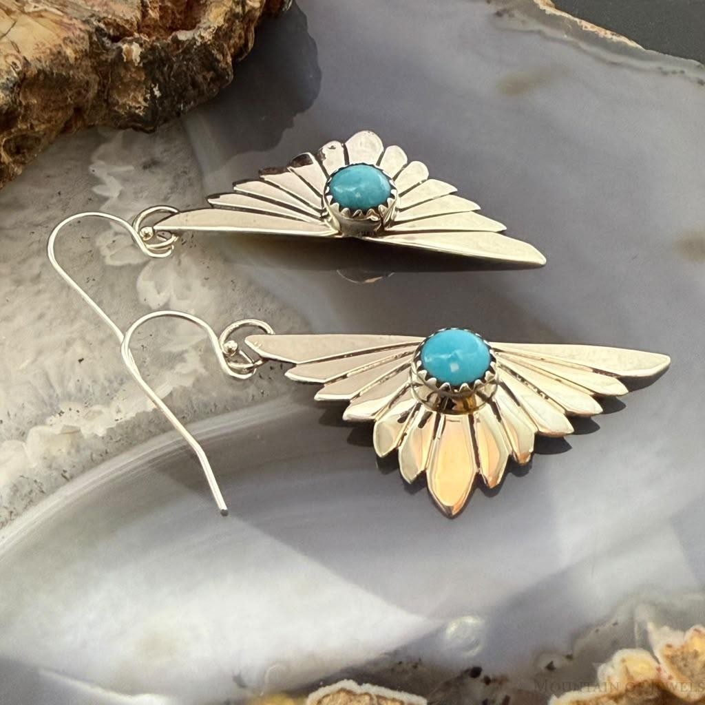Michael Nez Navajo Sterling Silver Rounded Turquoise Cloud Dangle Earrings For Women