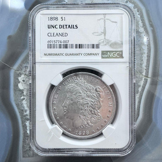 1898 US 90% Morgan Silver Dollar NGC UNC DETAILS Cleaned #6915774-007DE